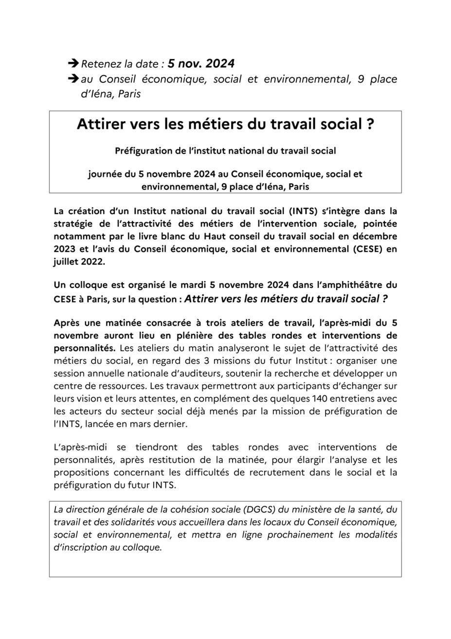 « Attirer vers les métiers du travail social ? Préfiguration de l’institut national du travail social »