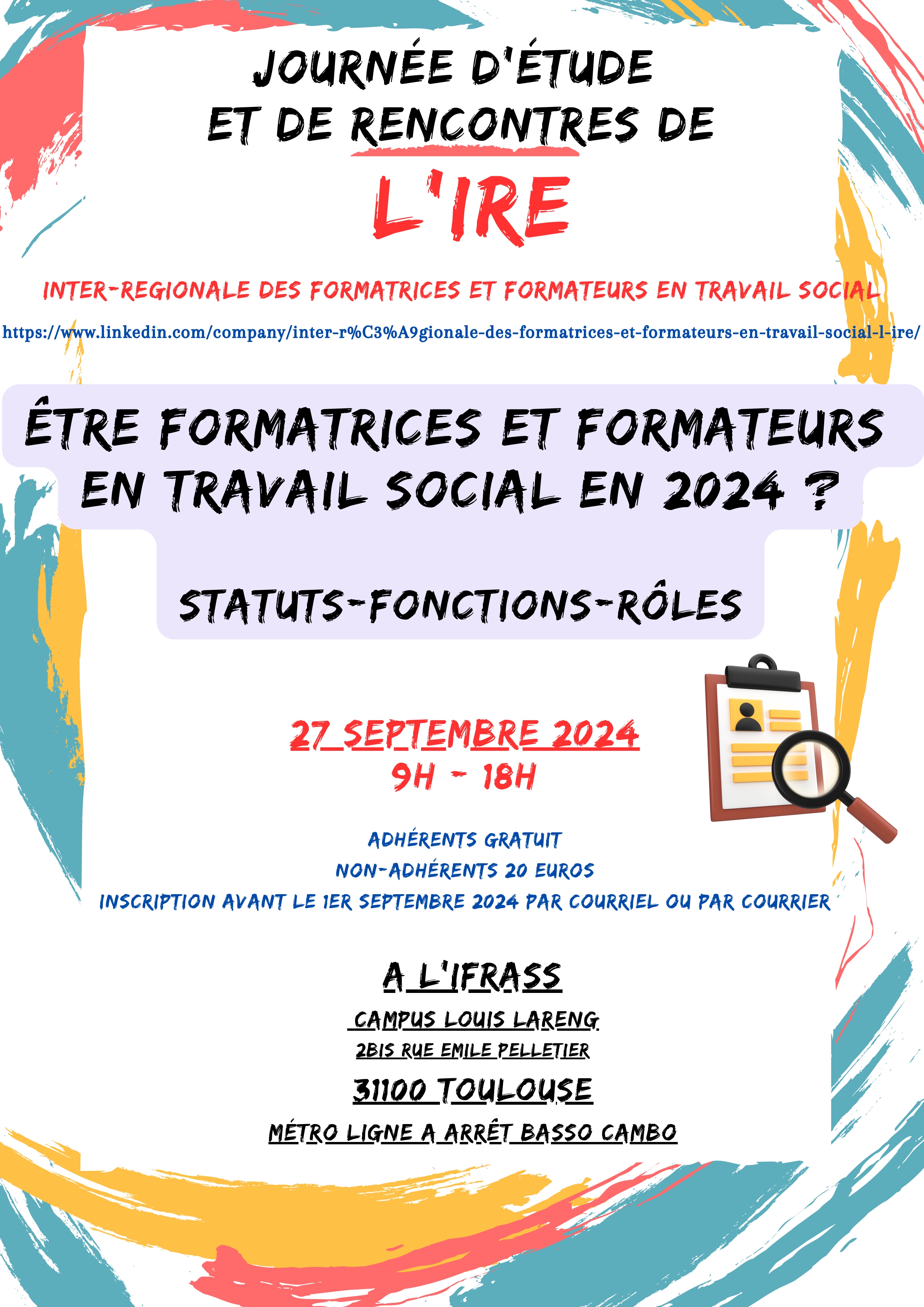 Journée d'étude et de rencontres de l'IRE 27 septembre 2024 à l'IFRASS - Toulouse